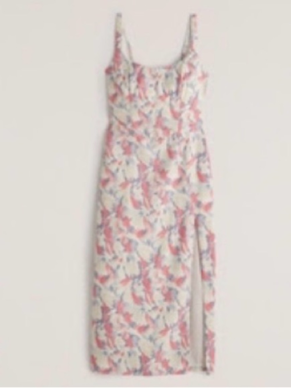 Abercrombie & Fitch Pink Floral Cream Midi Dress with Side Slit
